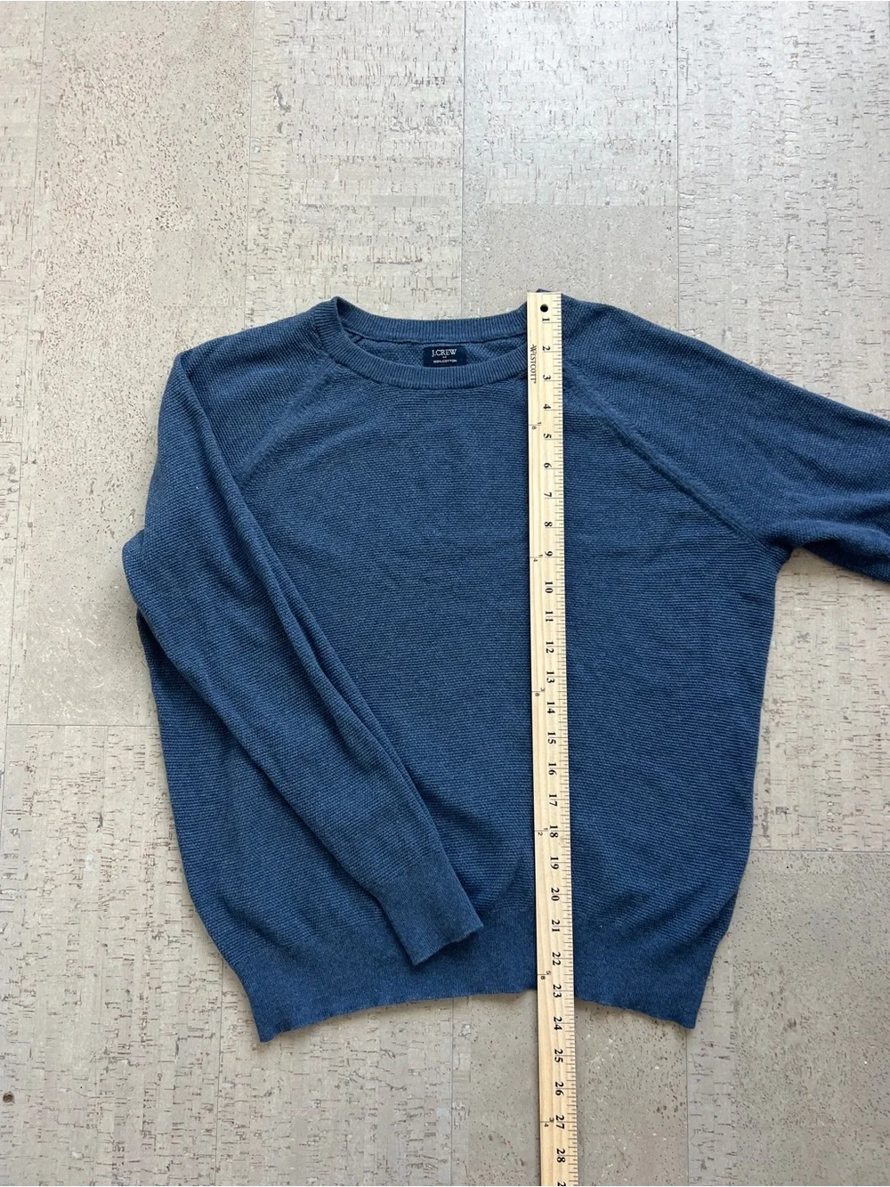 J.Crew Mens Medium Blue 100% Cotton Crewneck Sweater Textured Knit Raglan